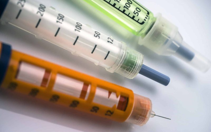 Several Injectors of insulin, conceptual image, composition horizontal